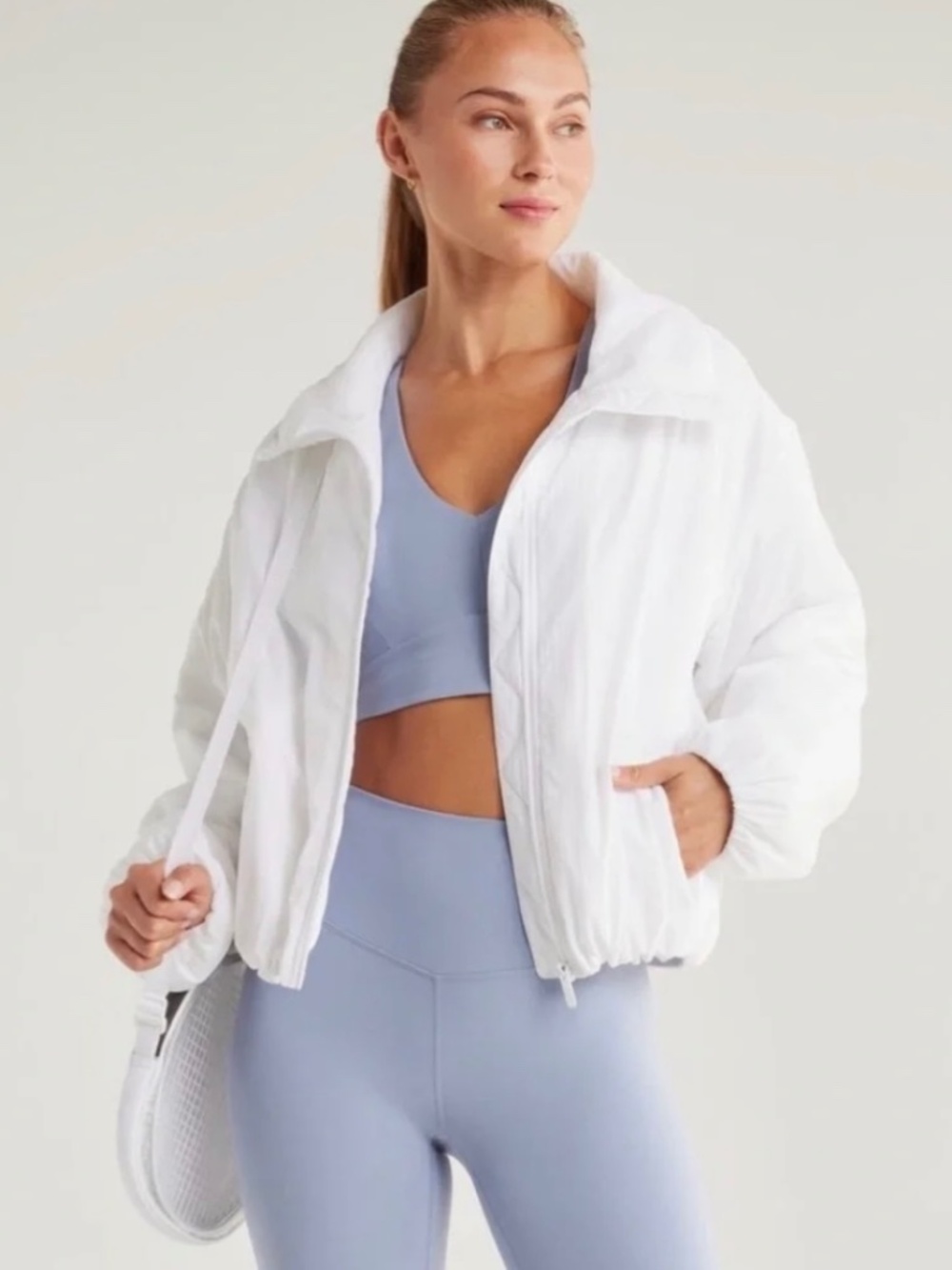 Zella Women's Elevate Insulated Jacket White Lightweight Full Zip Medium